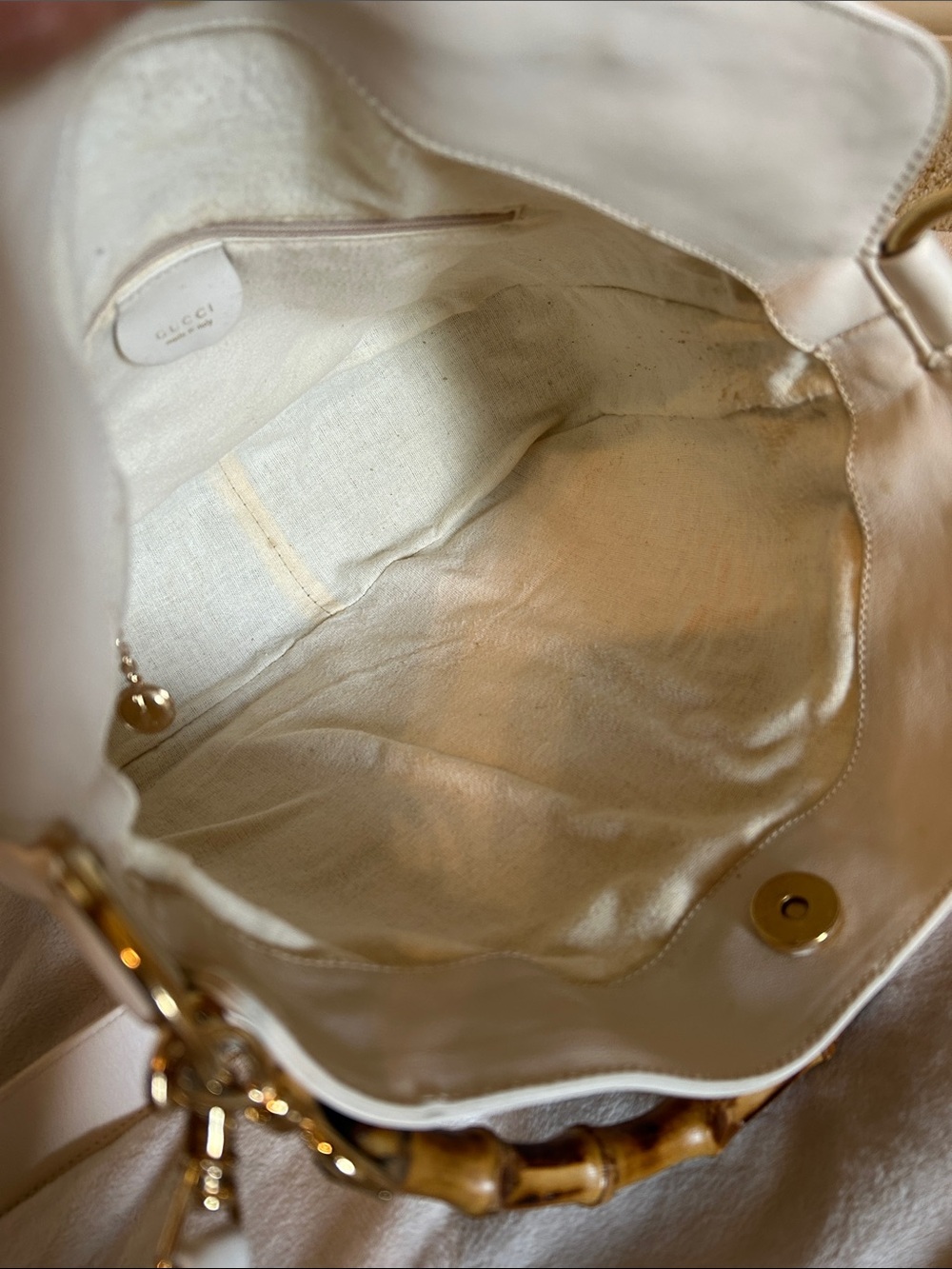 Gucci Bamboo Ivory Leather Shoulder Hand Bag- Gorgeous! - Picture 7 of 11